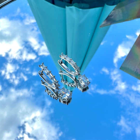 Sterling Silver Diamond Cubic Zirconia Earrings - Picture 2 of 3